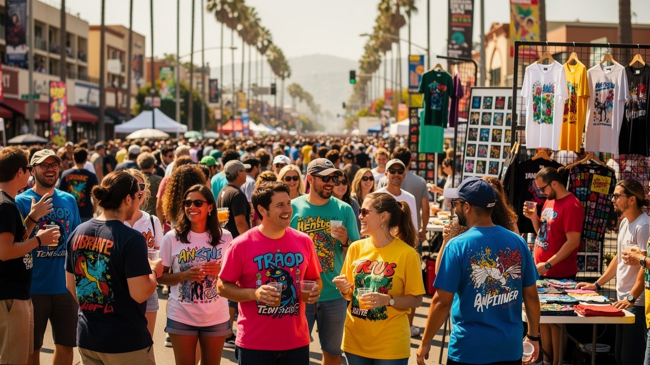 Crowd wearing branded merch at a San Diego summer street festival