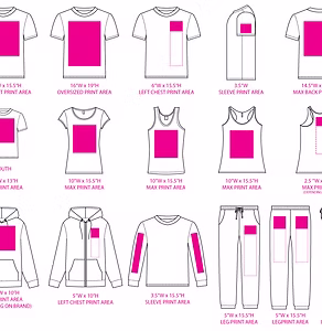 Standard Screen Print Placements